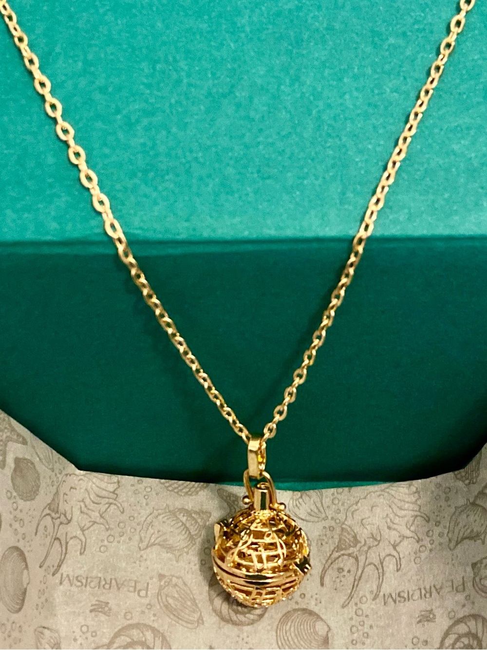Gold Cage-Including Pearl Inside-Pendant Necklace - Women's Jewelry